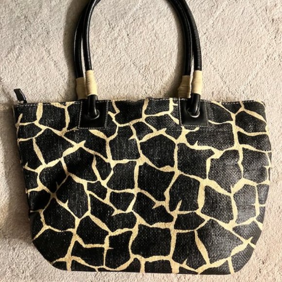SONDRA ROBERTS SQUARED - Giraffe Print Tote Straw Handbag - Great Condition - Picture 6 of 16